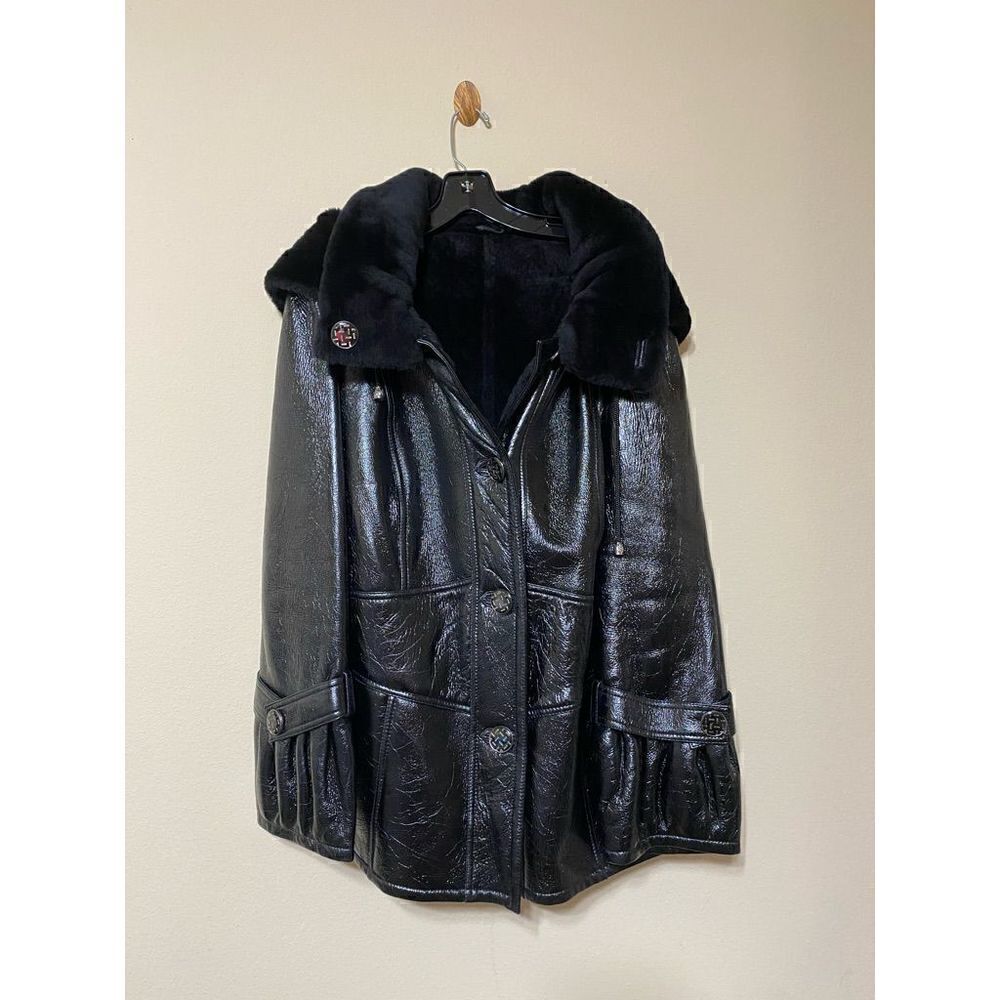 patent Leather sheep skin Jacket Coat Fur